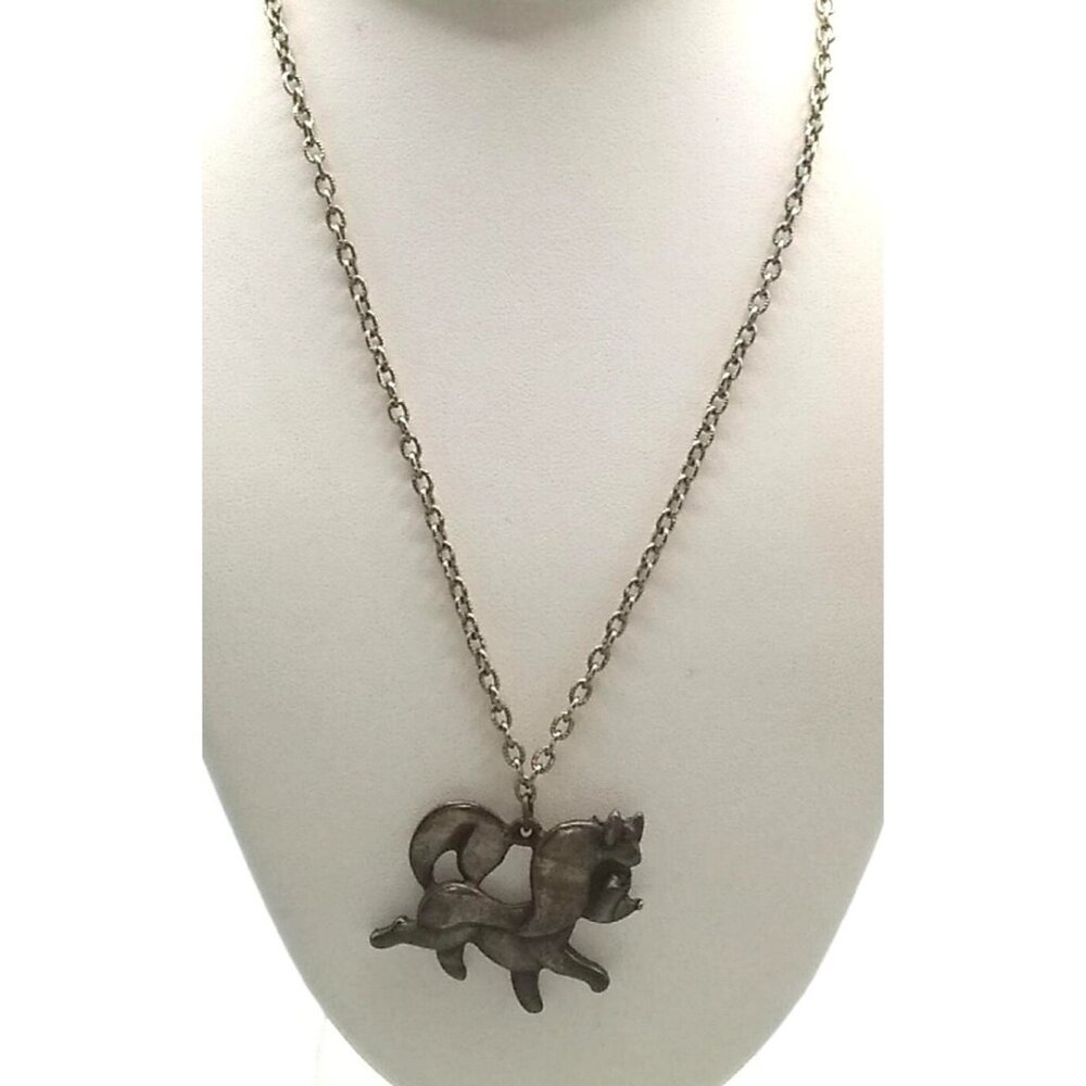 RARE Louis Giusti Sassy Fox Pendant Necklace, Pewter Dog Prancing with a Bow